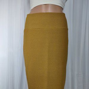 LulaRoe Cassie mustard yellow stretchy pencil skirt  with grey dots  size M